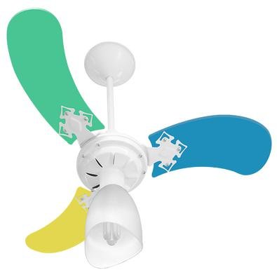 Ventilador de Teto New Baby Colors possui diferente cores de pás, ideal para ambientes infantis e quarto de crianças. Equipado com um motor contendo 1