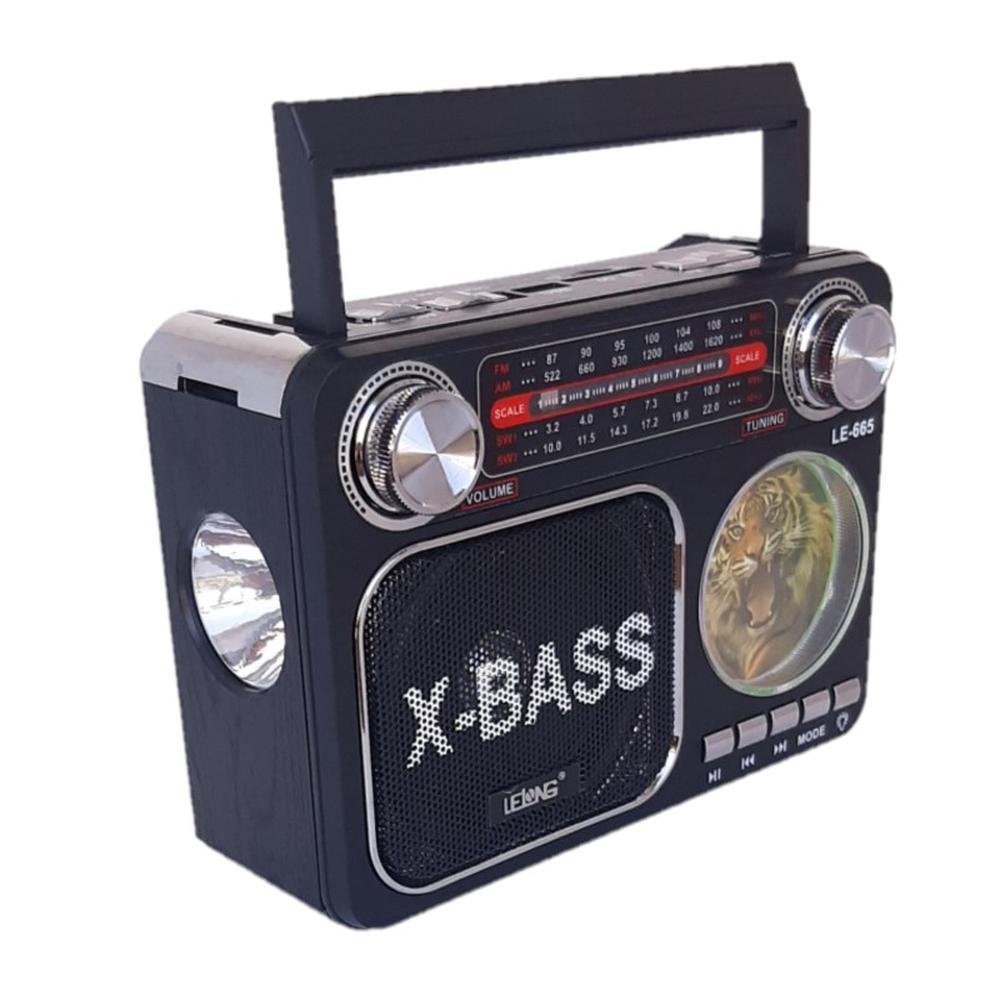 Caixa Som Radio Retro Portatil Am-fm Lanterna Le-665 Preto