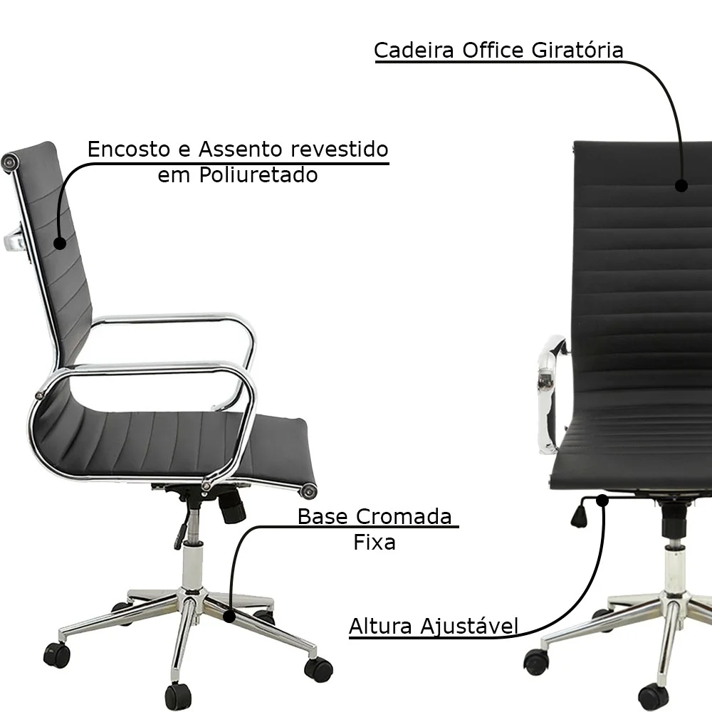 Imagem 4 de 4 do produto Kit 2 Cadeiras Executivas Escritório Royal Pu, Preta - Gran Belo
