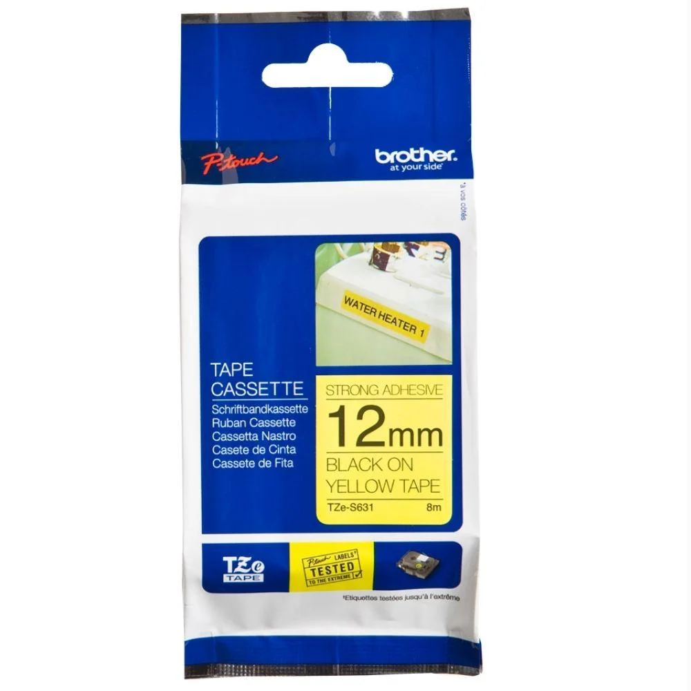 Imagem 2 de 4 do produto Fita Brother TZS-631 Industrial Preto sobre Amarelo de 12mm