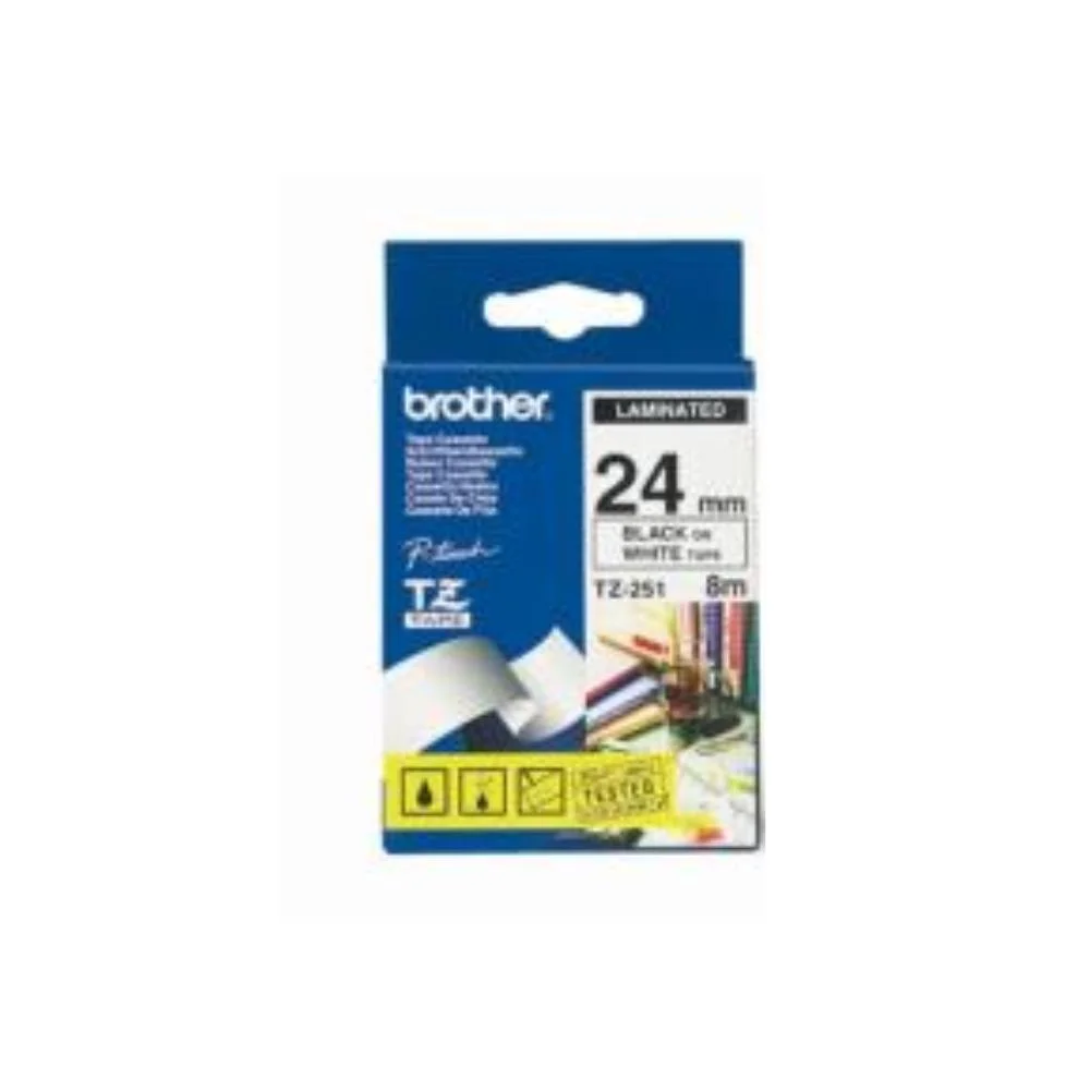 Fita Brother TZ-251 Laminada de 24Mm Preto Sobre Branco