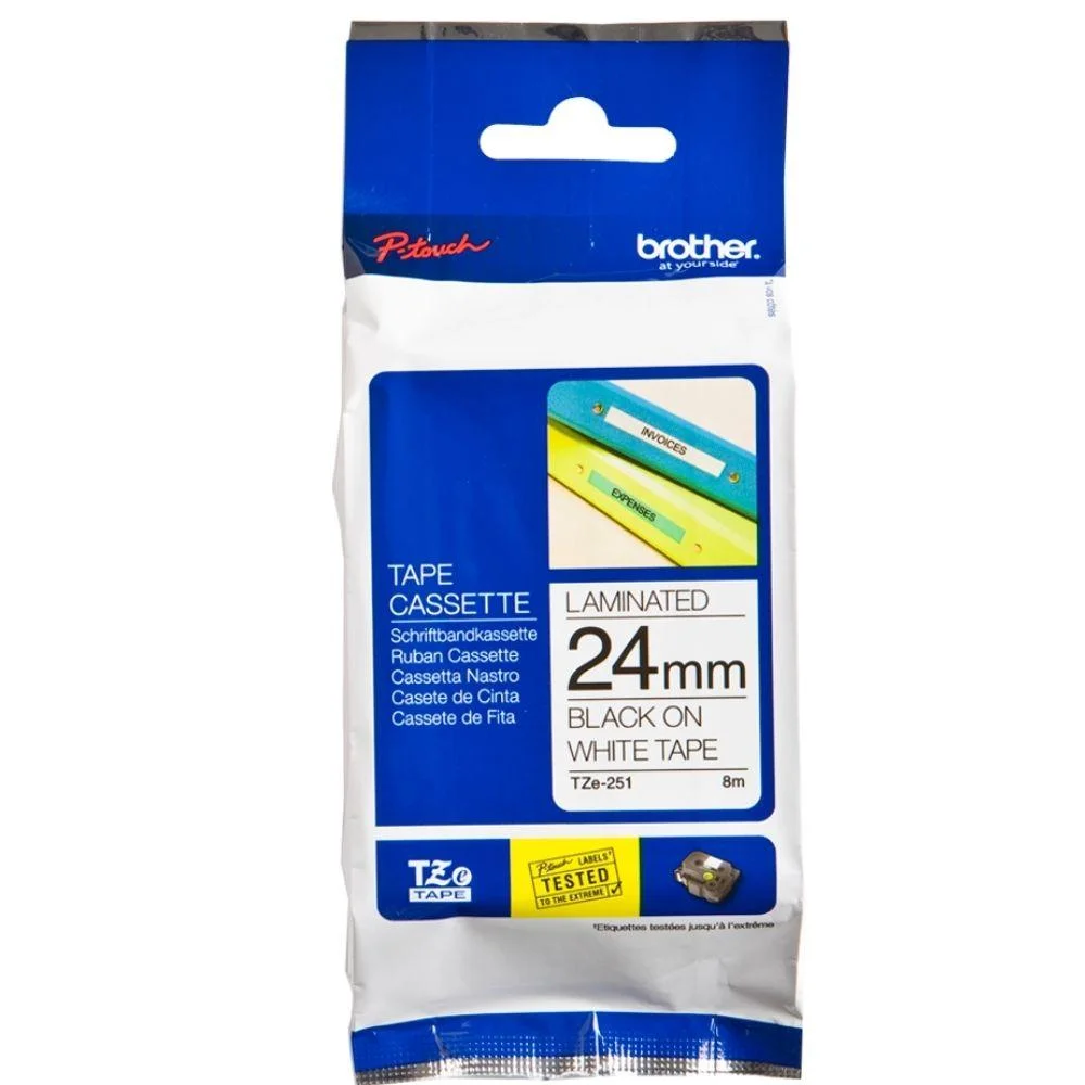 Fita Brother TZ-251 Laminada de 24Mm Preto Sobre Branco