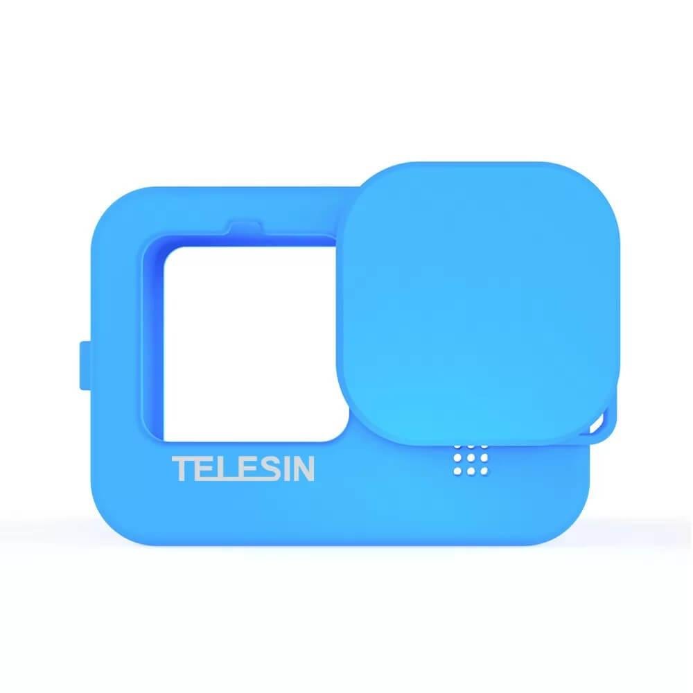Capa De Silicone Para Gopro Hero 12 / 11 / 10 / 9 Black + Cordão + Tampa - Telesin Cor Azul