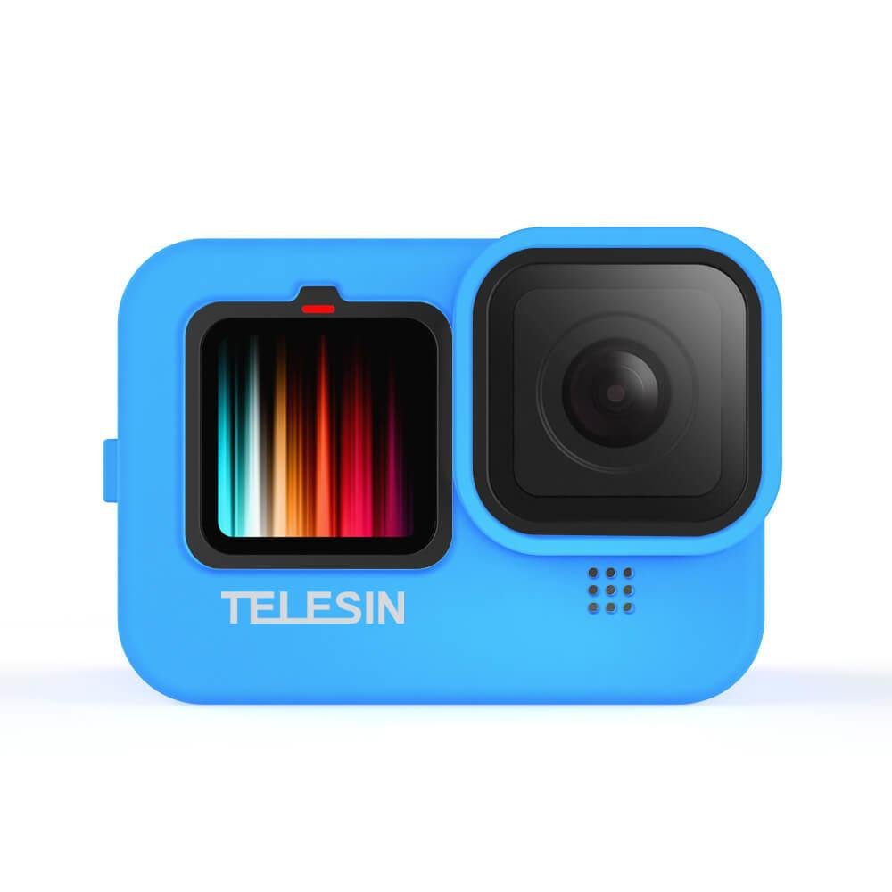 Capa De Silicone Para Gopro Hero 12 / 11 / 10 / 9 Black + Cordão + Tampa - Telesin Cor Azul