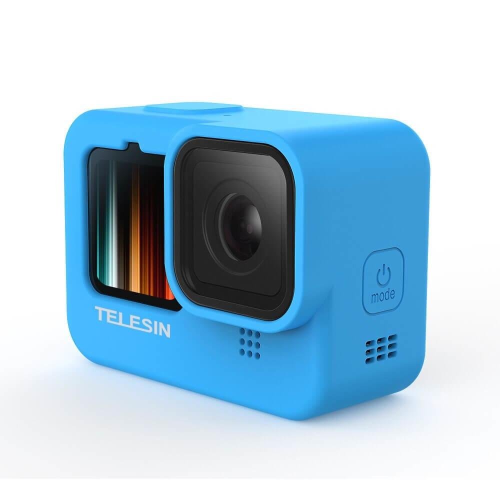 Capa De Silicone Para Gopro Hero 12 / 11 / 10 / 9 Black + Cordão + Tampa - Telesin Cor Azul
