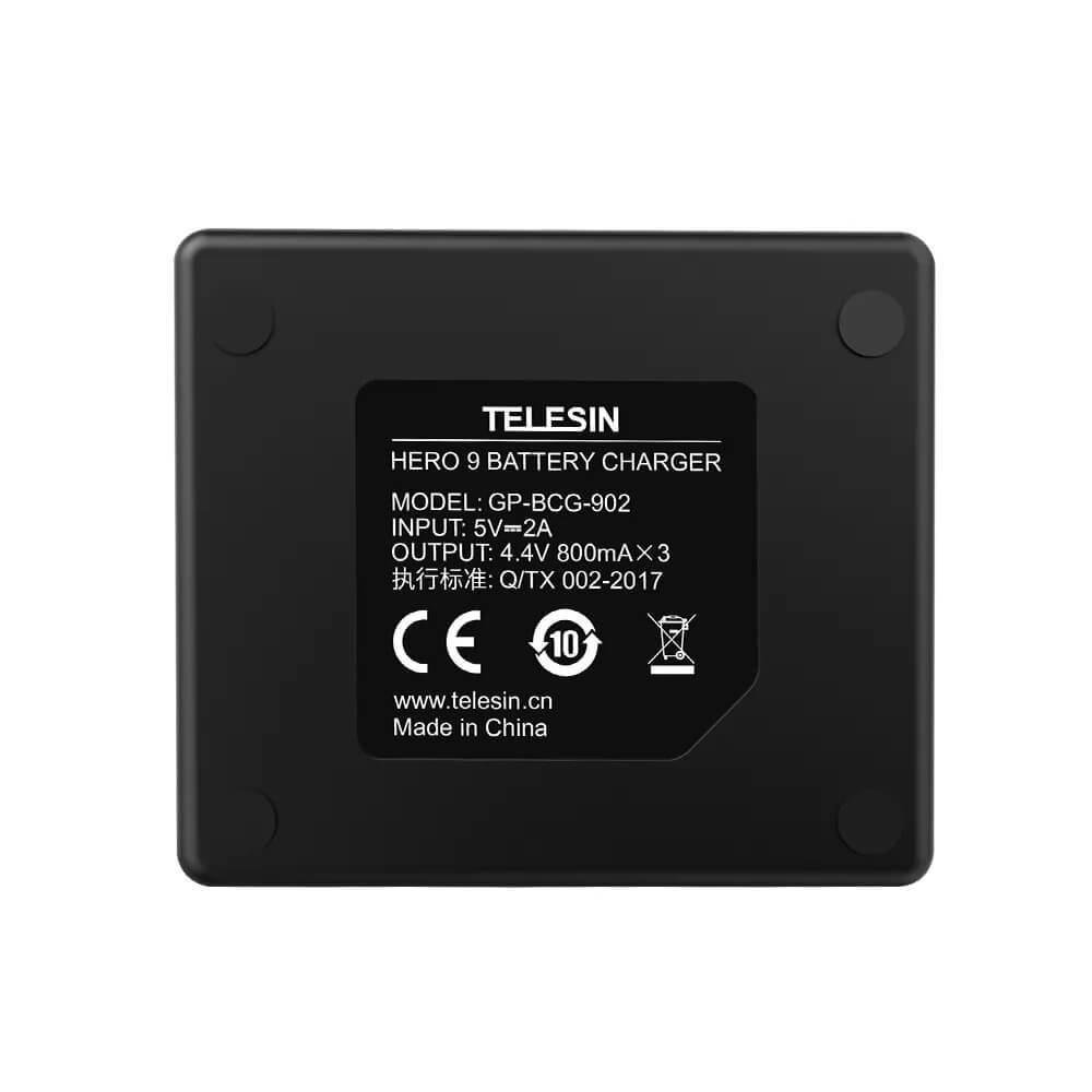 Carregador Triplo para GoPro Hero 9 e Hero 10 Black - Telesin Carregador Triplo para GoPro Hero 9 e Hero 10 Black - Telesin