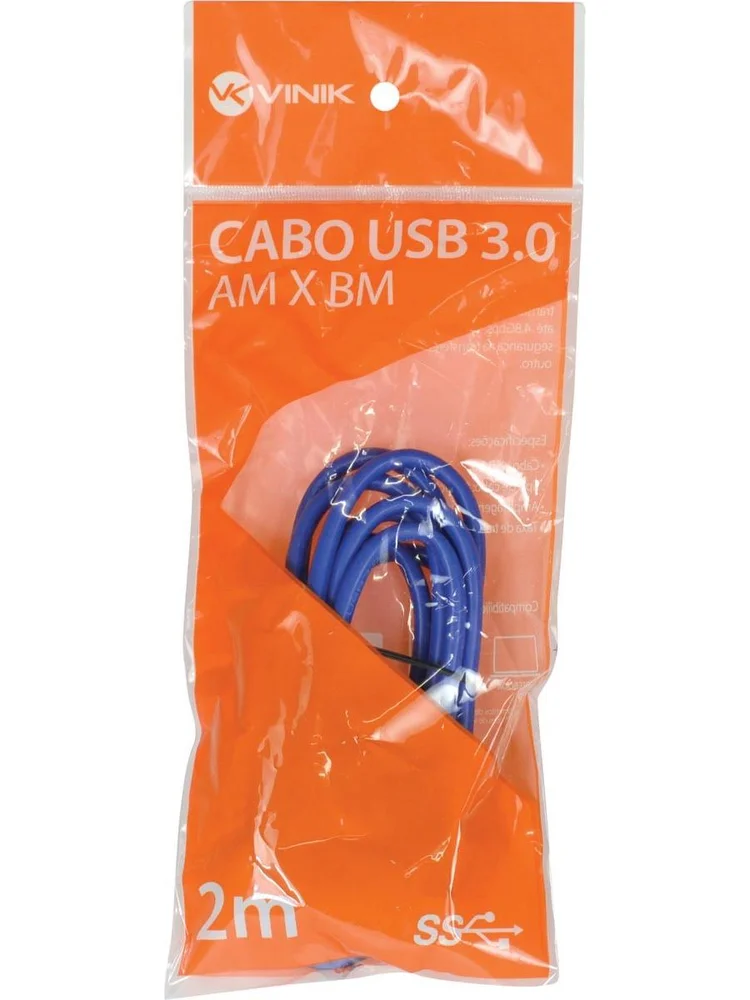 Imagem 3 de 5 do produto Cabo USB A X USB B, Vinik para transmissão de dados, 2M - U3ambm-2