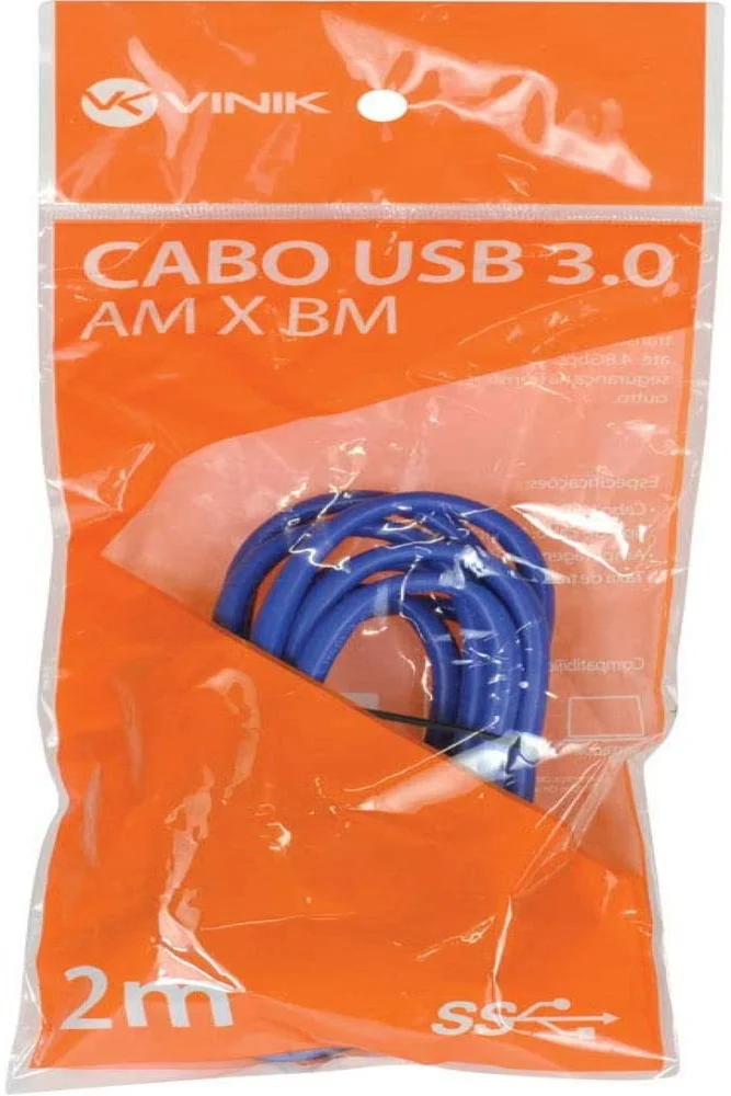 Imagem 5 de 5 do produto Cabo USB A X USB B, Vinik para transmissão de dados, 2M - U3ambm-2