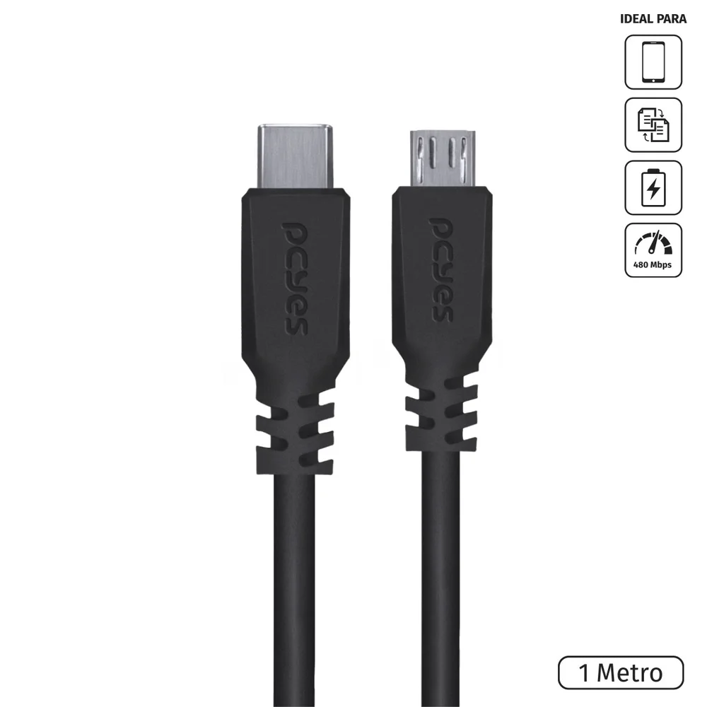 Imagem 4 de 5 do produto Cabo Para Celular Smartphones Usb Tipo C Para Micro Usb 2.0 1 Metro Preto - Pucmp-1