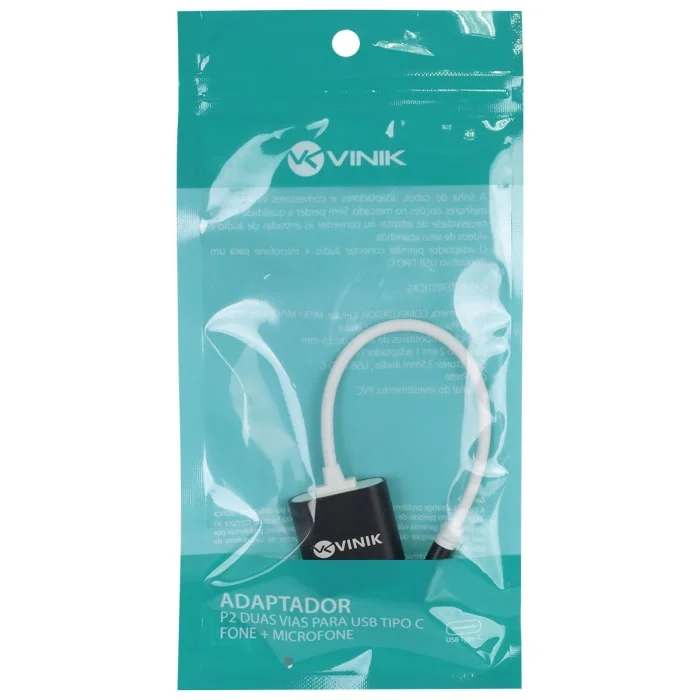 Imagem 5 de 5 do produto Adaptador P2 Duas Vias Para USB-C Vinik, Fone + Microfone - ADFMUSBTC