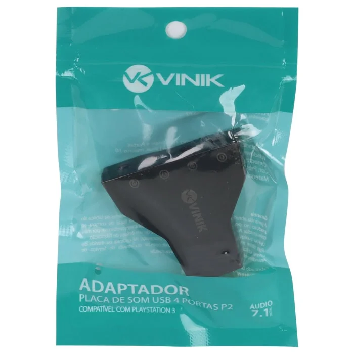 Imagem 2 de 5 do produto Adaptador Placa De Som USB 4 Portas P2, Vinik A4pusbm, Compatível Com PS3