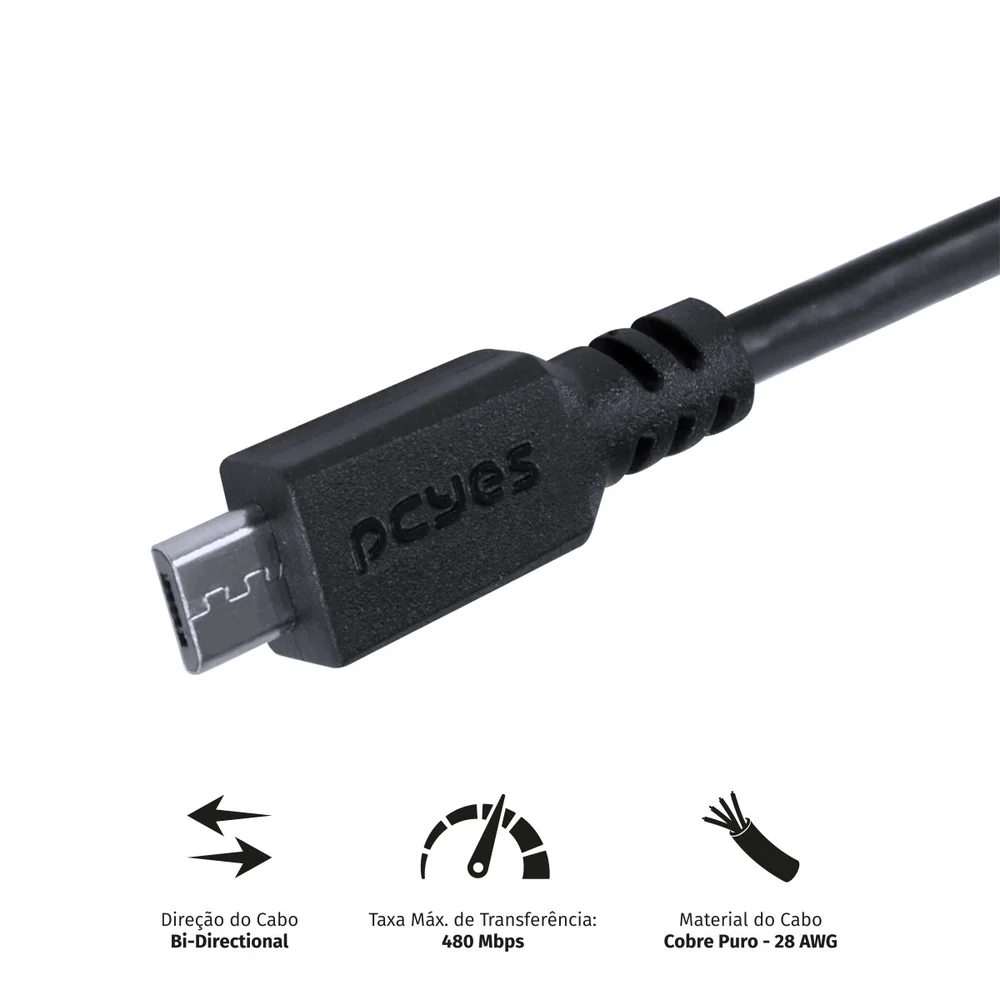Imagem 4 de 5 do produto Cabo Para Celular Micro Usb Para Usb A 2.0 3 Metros Preto - Pmuap-3