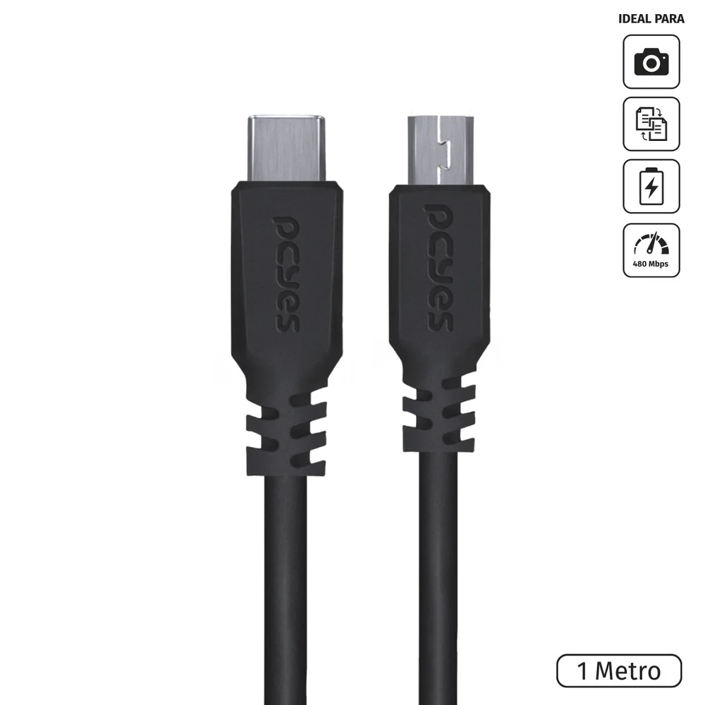 Imagem 5 de 5 do produto Cabo USB-C Para Mini USB 2.0 Pcyes, Para Celular, 1M, Preto - PUCMBP-1
