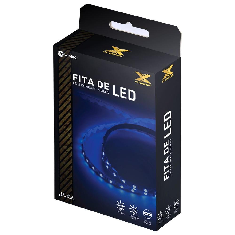 Imagem 3 de 3 do produto Fita De Led Vx Gaming Azul, Com Conexao Molex 60 Pontos De Led 1 Metro - Lam1