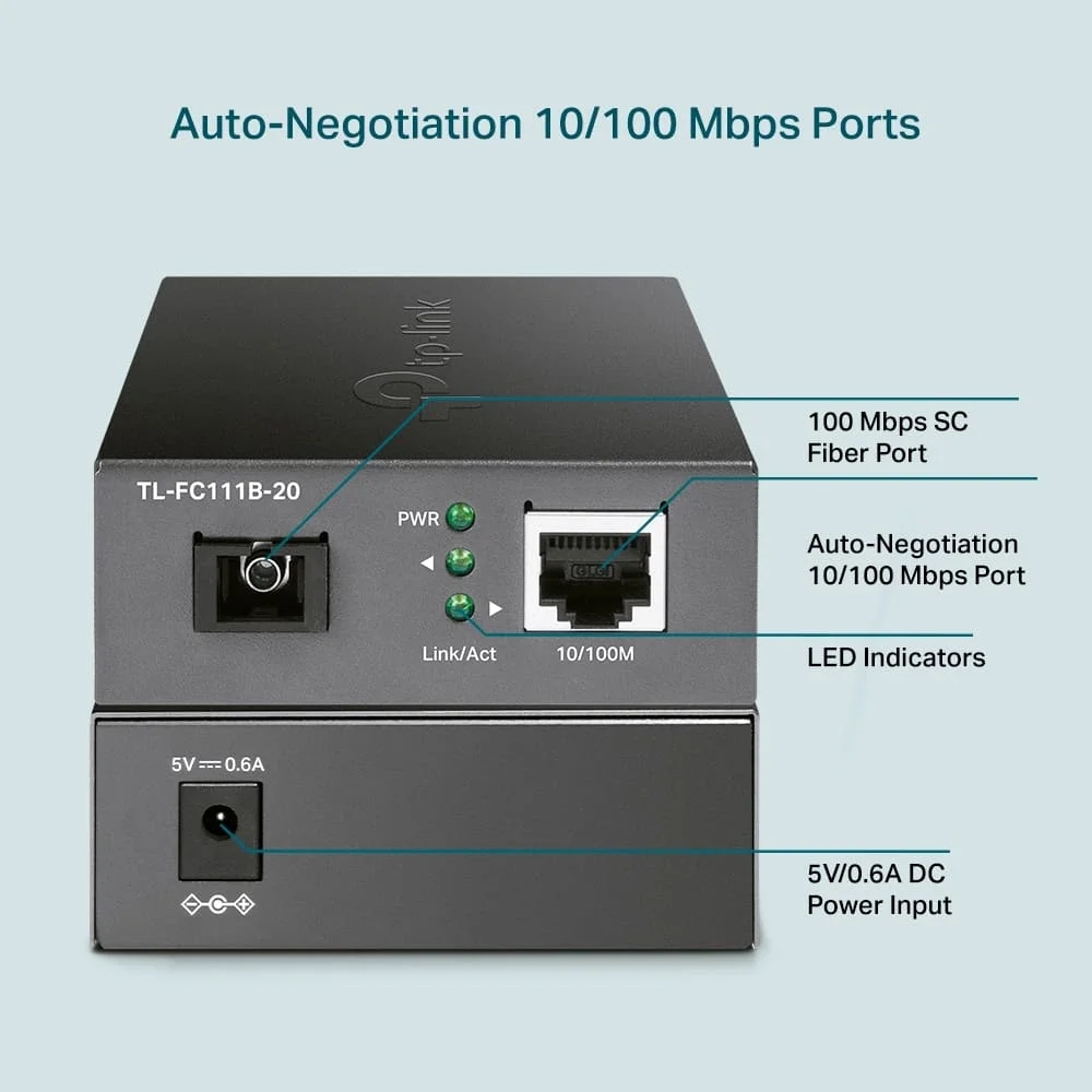 Conversor De Mídia Tp-link Fibra Óptica Wdm 10/100 Mbps - Tl-fc111b-20