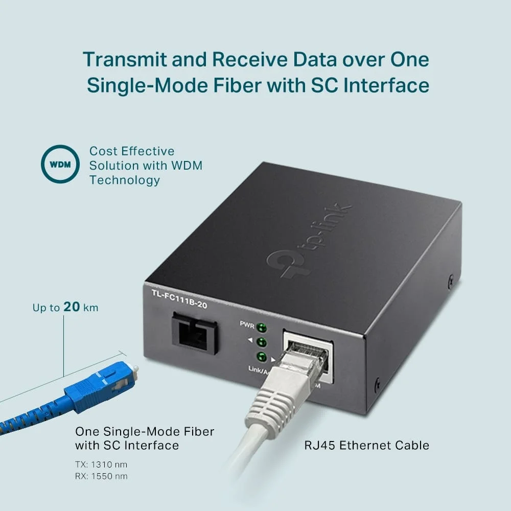 Conversor De Mídia Tp-link Fibra Óptica Wdm 10/100 Mbps - Tl-fc111b-20