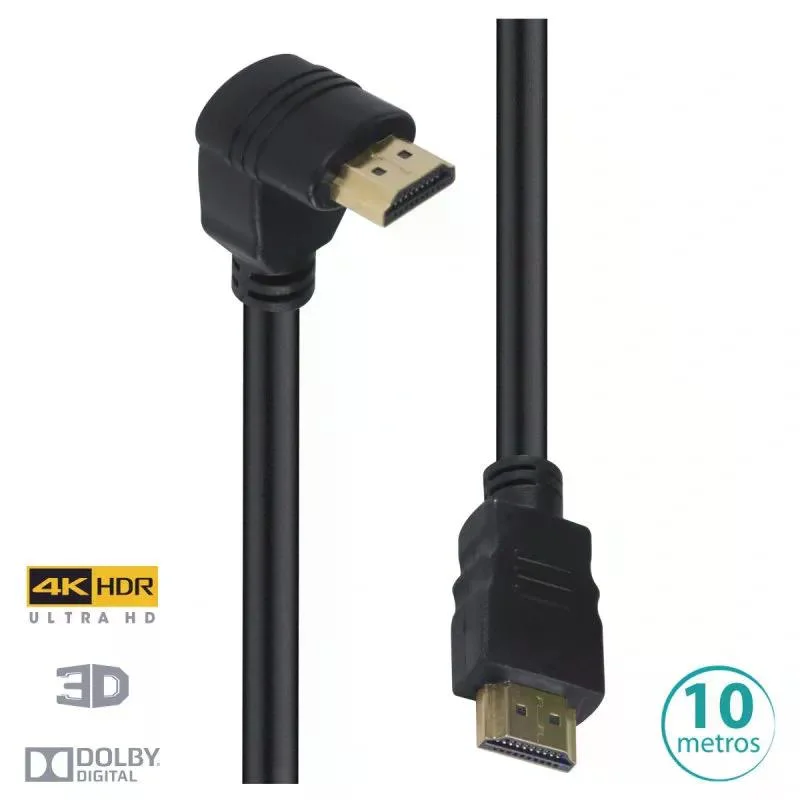Imagem 2 de 4 do produto Cabo HDMI 2.0 4K ULTRA HD 3D Conexão ETHERNET, Com 01 Conector 90O 10 Metros - H2090-10