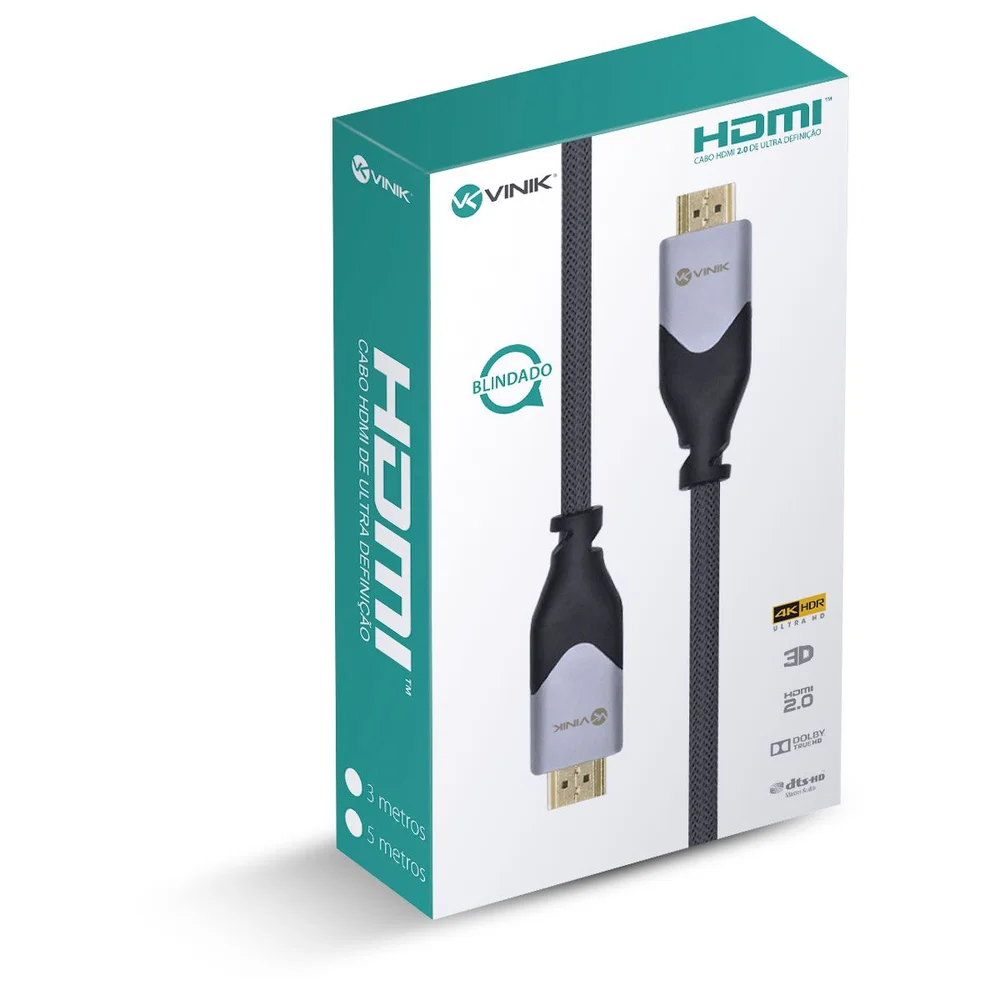 Imagem 4 de 4 do produto Cabo HDMI 2.0 Vinik, 4K Ultra HD, 3D, Ethernet, Blindado em Nylon - H20B-3