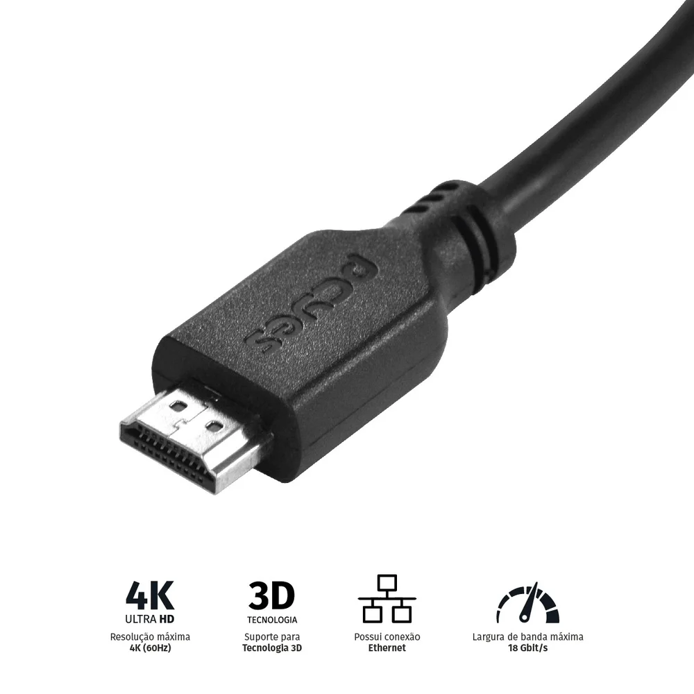 Imagem 5 de 5 do produto Cabo HDMI 2.0 4k 30awg Puro Cobre 1 Metro - Phm20-1