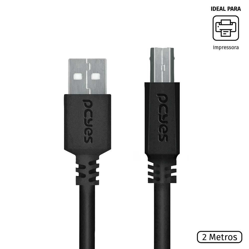 Imagem 5 de 5 do produto Cabo USB A 2.0, PCYES Para Impressora, 2M - Puabm2-2