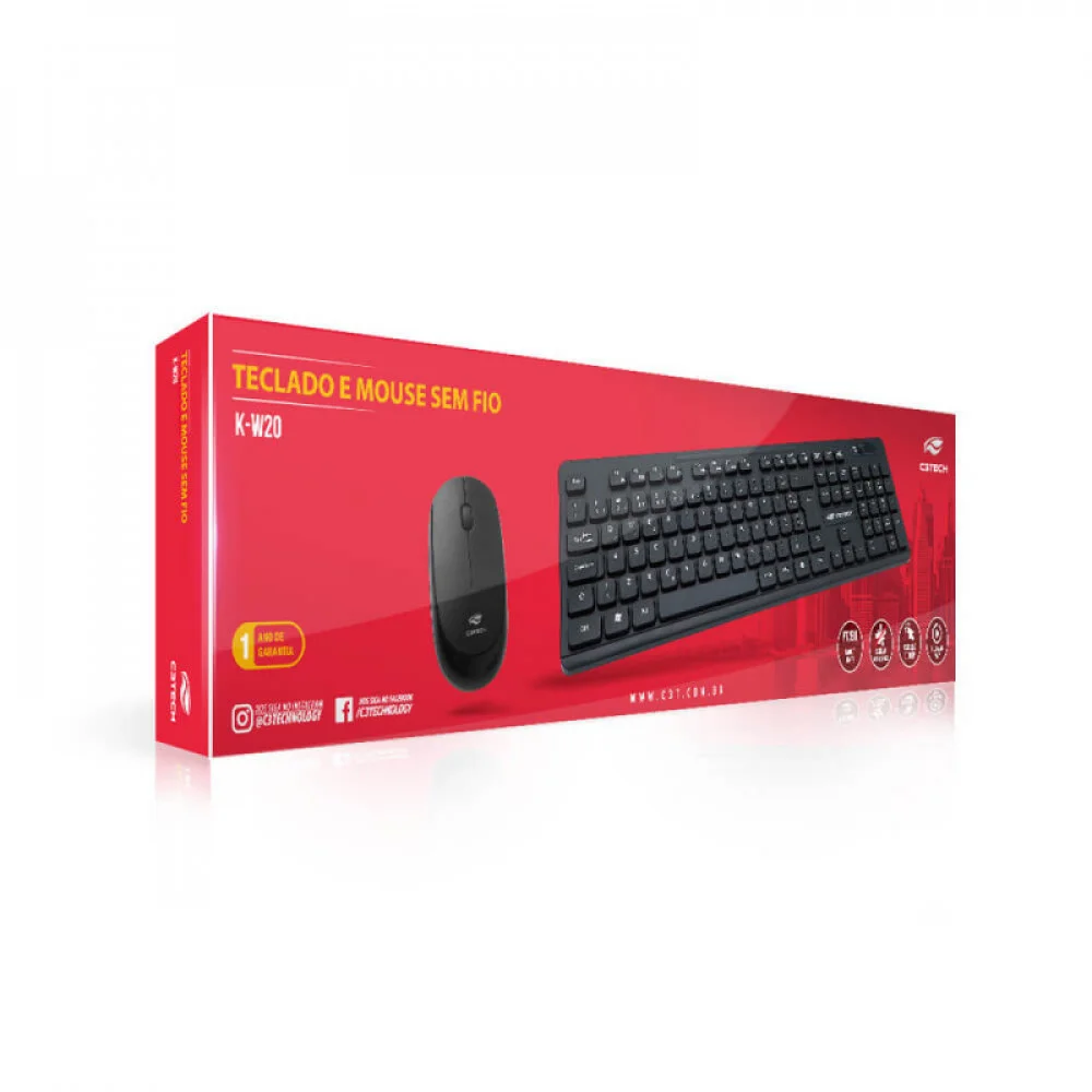 Imagem 4 de 5 do produto Kit teclado e mouse C3tech, sem fio, preto -  K-w20bk