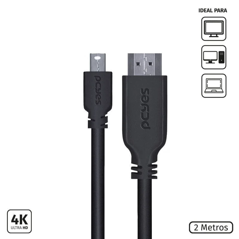 Imagem 5 de 5 do produto Cabo Mini Displayport Macho para Hdmi 2.0 Macho 2 Metros - Pmdph4k-2
