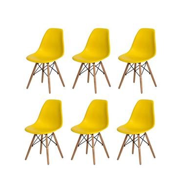Kit 6 Cadeiras Charles Eames Eiffel Amarela Base Madeira Sala Cozinha Jantar