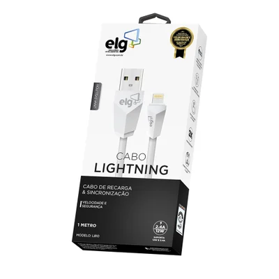 Cabo Lightning, Sincronização E Recarga 12w 2.4a, Textura Suave Ao Toque, 1 Metro, Branco, L810, Elg