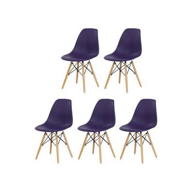 Kit 5 Cadeiras Eiffel Eames Roxa Base Madeira Sala Cozinha Jantar
