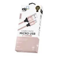 Cabo Micro Usb, Sincronização E Recarga 12w 2.4a, Aço Inox Ultra Resistente, 1 Metro, Rose Gold, Inx510rg, Elg