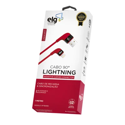 Cabo Lightning, Sincronização E Recarga 12w 2.4a, Conector 90°, 1 Metro, Vermelho, Xft810rd, Elg