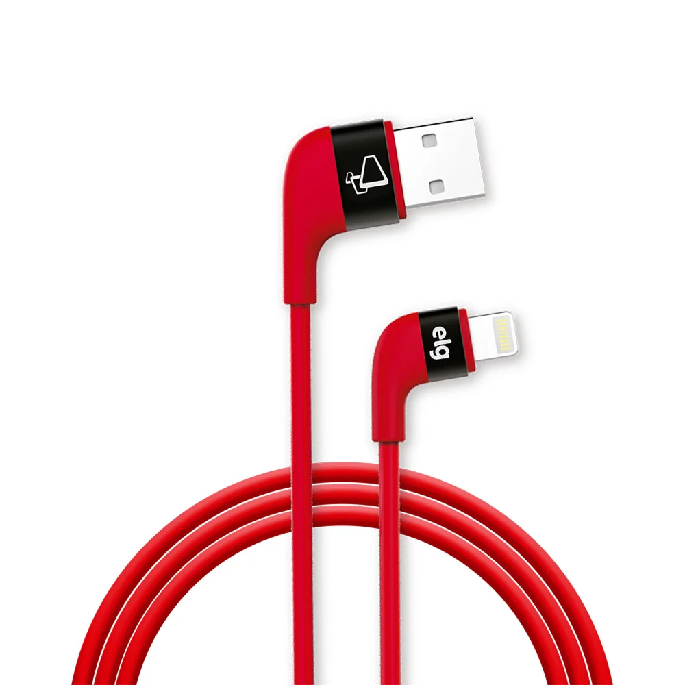 Cabo Lightning, Sincronização E Recarga 12w 2.4a, Conector 90°, 1 Metro, Vermelho, Xft810rd, Elg
