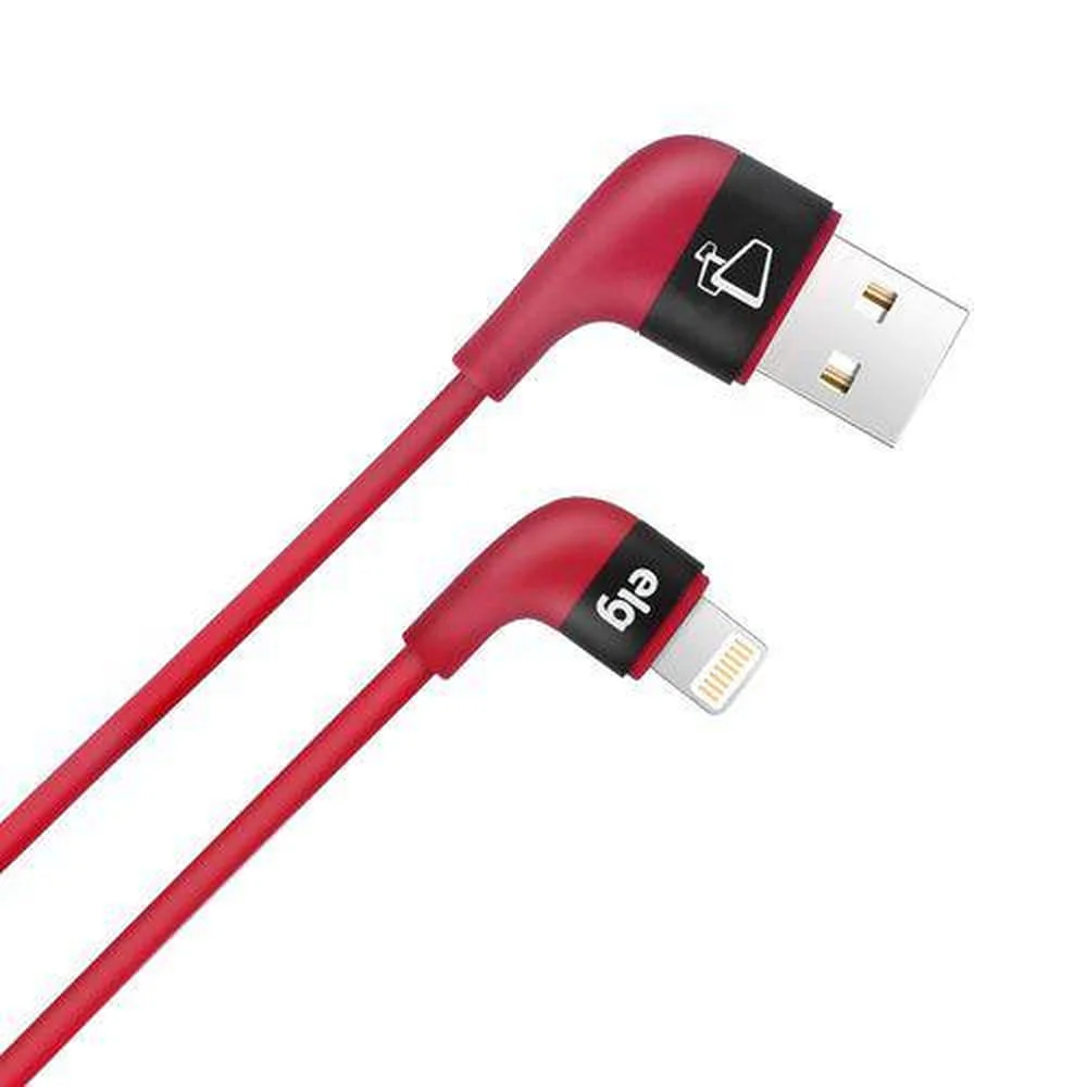 Cabo Lightning, Sincronização E Recarga 12w 2.4a, Conector 90°, 1 Metro, Vermelho, Xft810rd, Elg