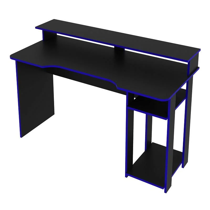 Mesa Gamer para Computador Tecno Mobili Me4153, 2 Prateleiras, Espaço para 2 monitores, Preto e Azul