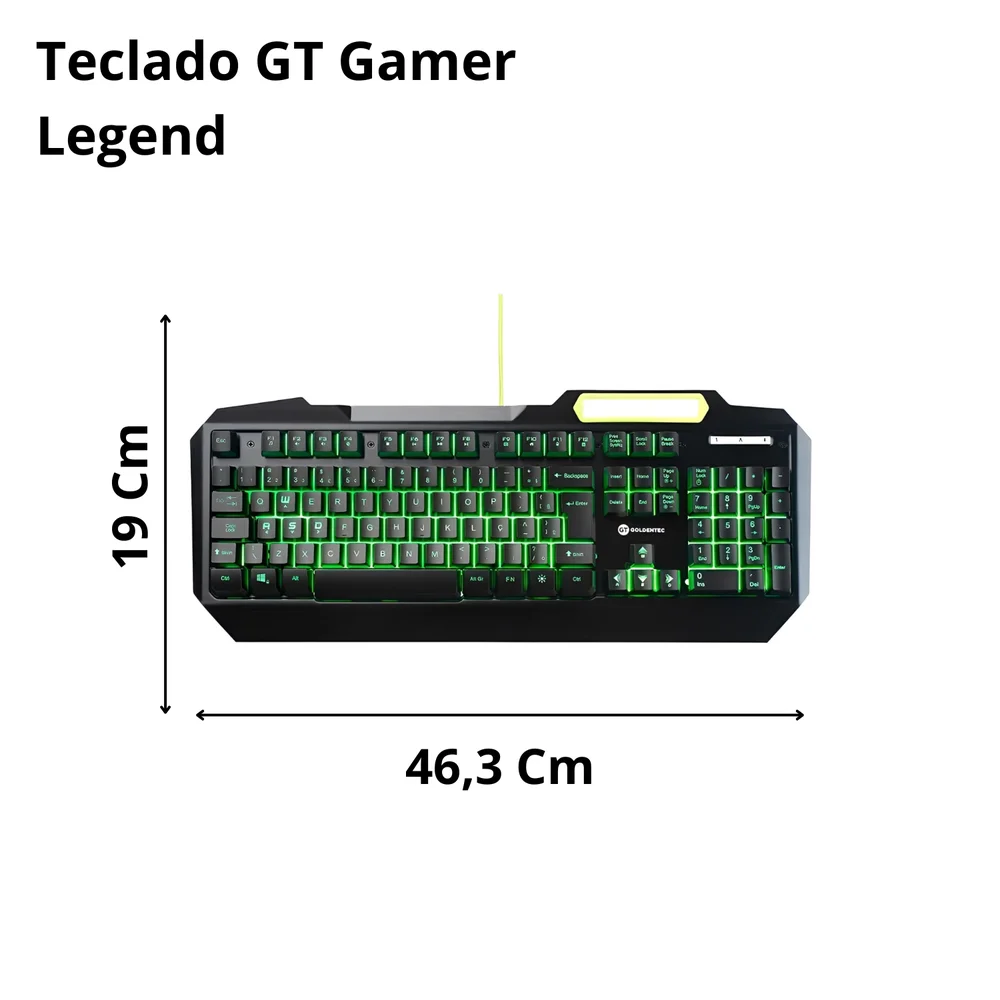 Imagem 4 de 5 do produto Teclado Gamer Goldentec GT Legend, LED Backlight, ABNT2, Anti-Ghosting,  107 Teclas retroiluminadas, Verde Alumínio