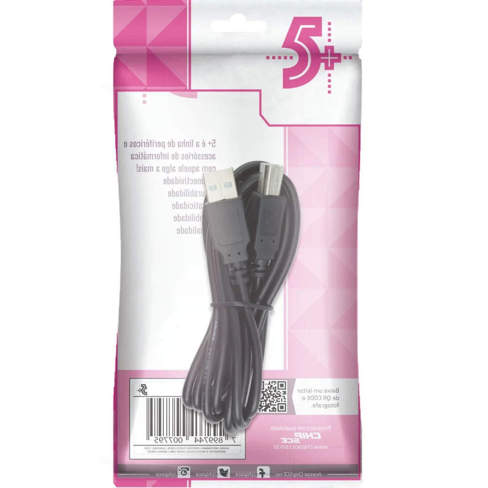 Imagem 3 de 3 do produto Cabo Usb Para Impressora - Am/bm - Versão 2.0 High Speed - 1,80 Metros - Chip Sce 018-1403