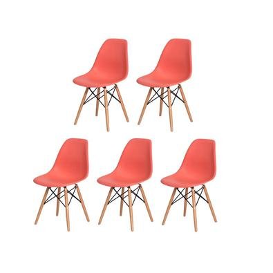 Kit 5 Cadeiras Charles Eiffel Eames Living Coral Base Madeira Sala Cozinha Jantar