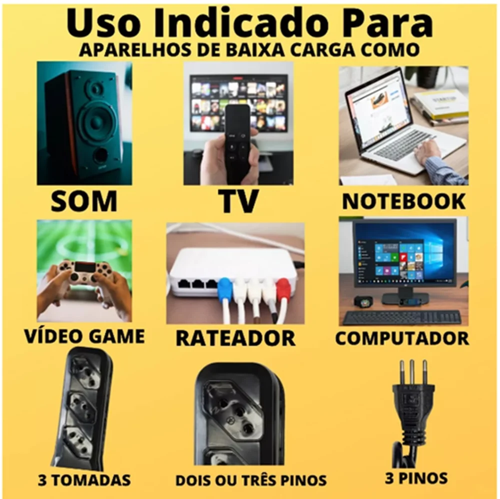 Filtro De Linha Megatron 3 Tomadas Pp 3x0.75, Comprimento 1 Metro Preto