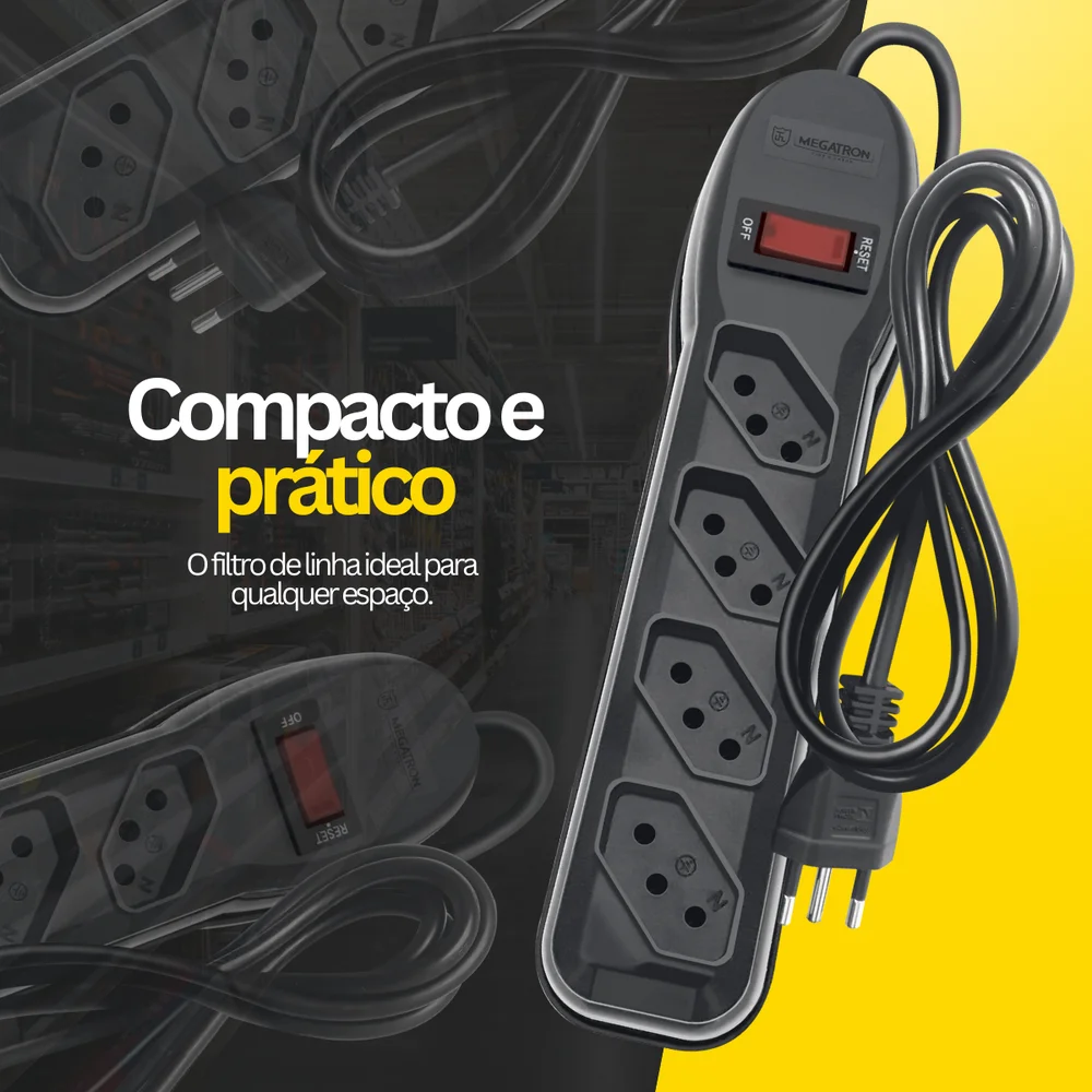 Imagem 4 de 5 do produto Filtro De Linha Megatron 4 Tomadas 45° Pp 0.75mm Comprimento 1m