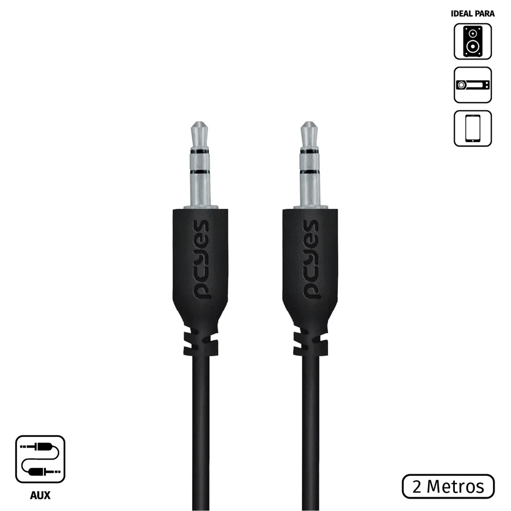 Imagem 3 de 5 do produto Cabo P2 3.5mm Macho Para P2 3.5mm Macho Pcyes, 28AWG, Puro Cobre, 2M - P35M-2