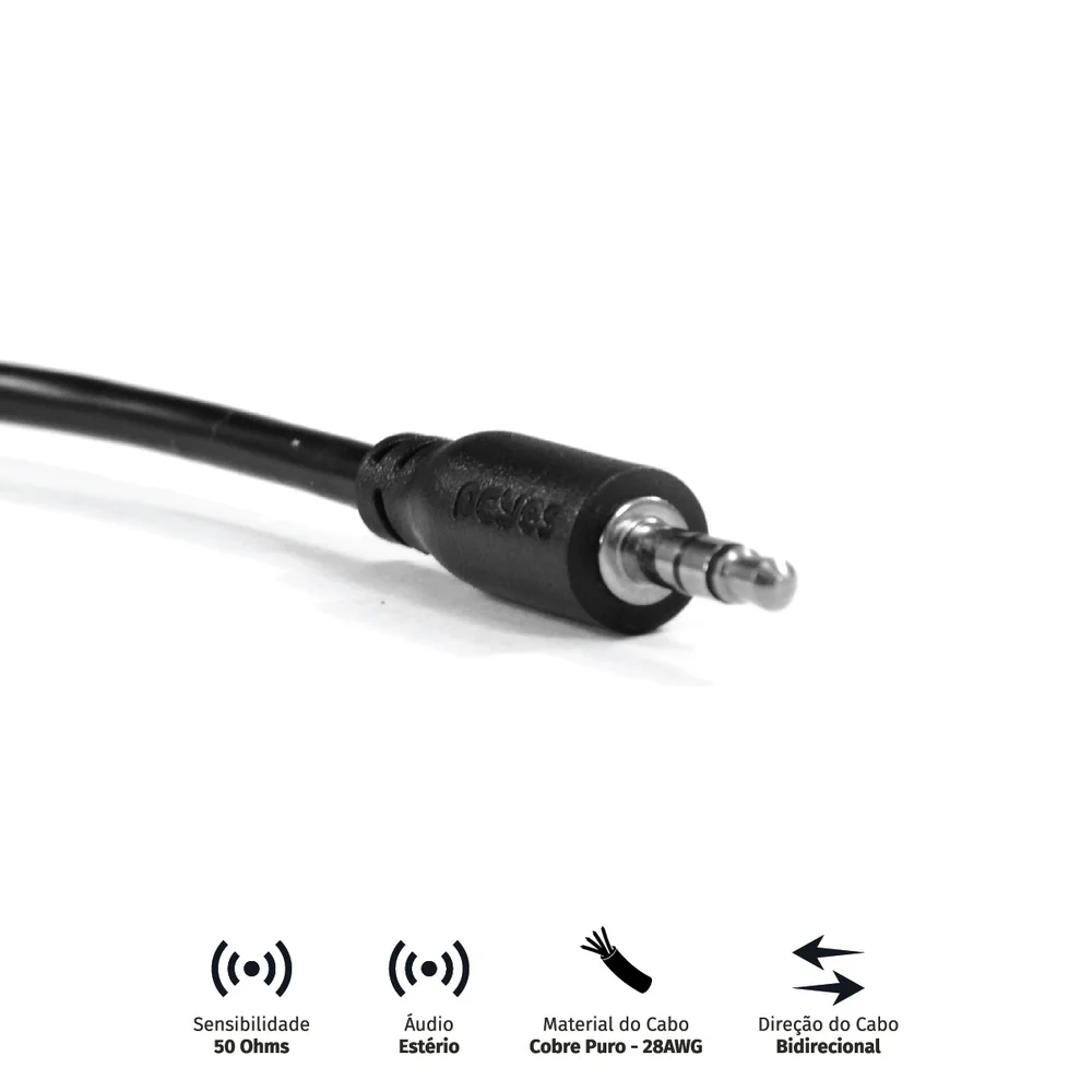 Imagem 5 de 5 do produto Cabo P2 3.5mm Macho Para P2 3.5mm Macho Pcyes, 28AWG, Puro Cobre, 2M - P35M-2