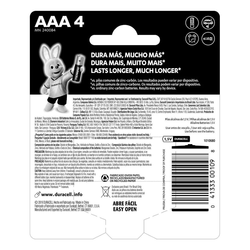 Imagem 4 de 5 do produto Pilha Alcalina AAA Duracell, 4 Unidades - 6415