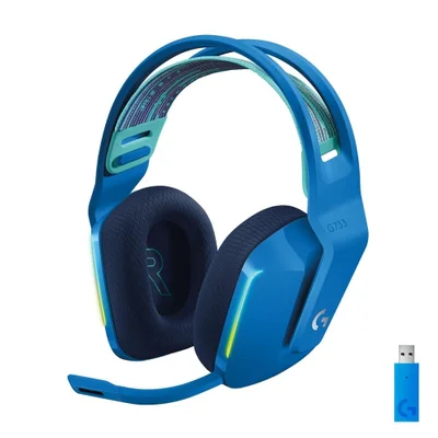 Headset Gamer Sem Fio Logitech G733 7.1 Dolby Surround, RGB Com Blue Voice Para Pc E Playstation Azul