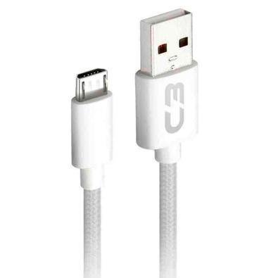 Cabo Micro Usb Para Usb - 2 Metros - Branco - C3tech Cb-m21wh C3plus