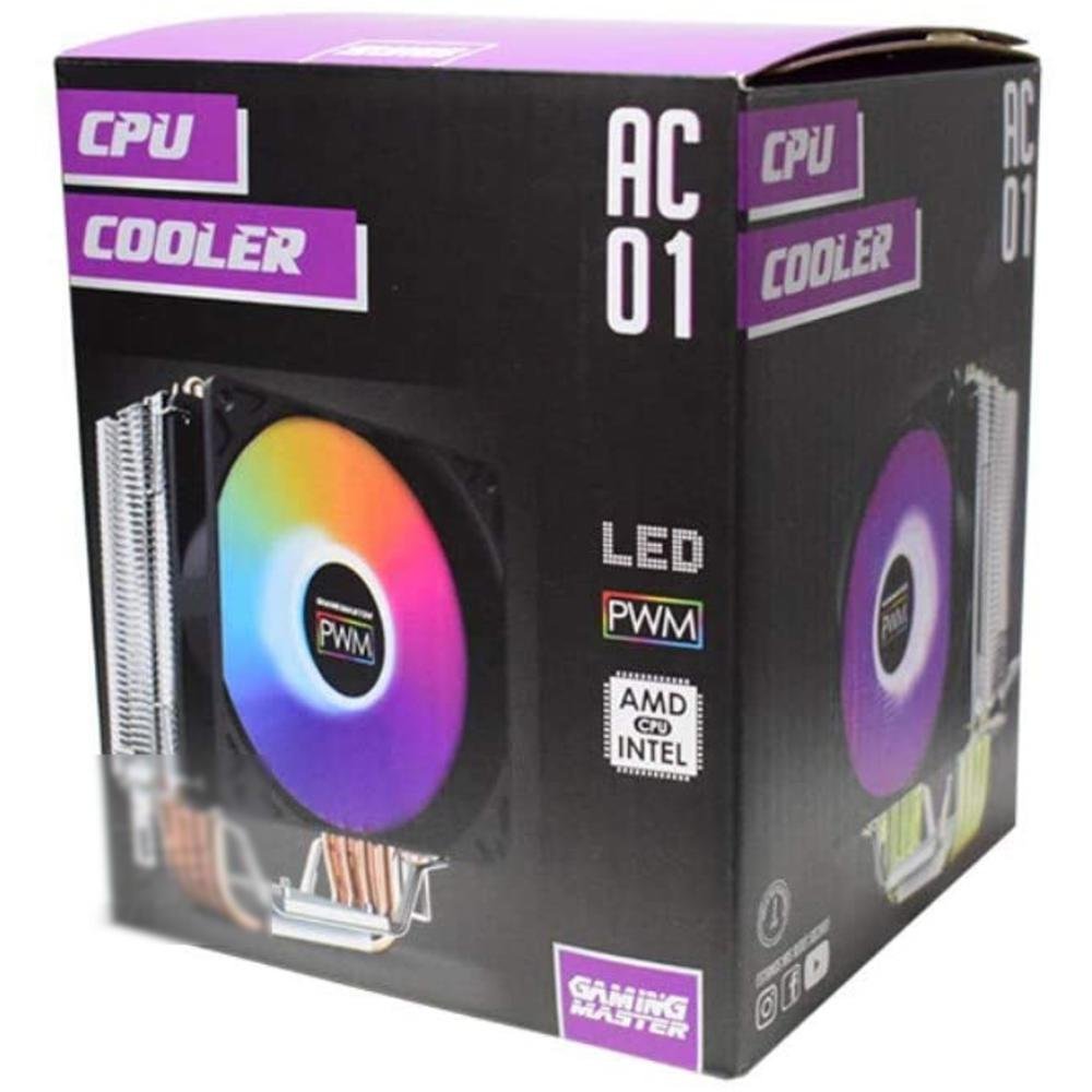 Cooler Para Processador K-MEX Gaming Master, RGB, Intel e AMD, 92mm, Preto - AC01