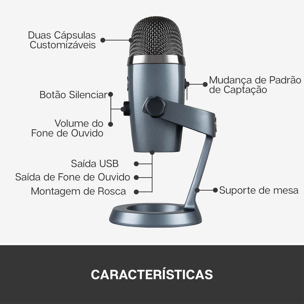Microfone Condensador Logitech Cardioide KaBuM