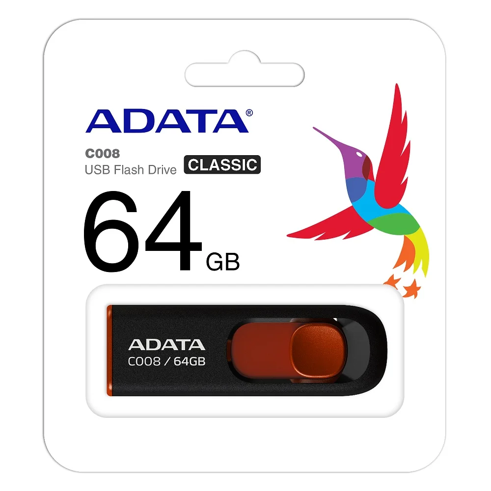Imagem 2 de 3 do produto Pen Drive Adata C008 64gb Usb 2.0 Preto E Vermelho - Ac008-64g-rkd