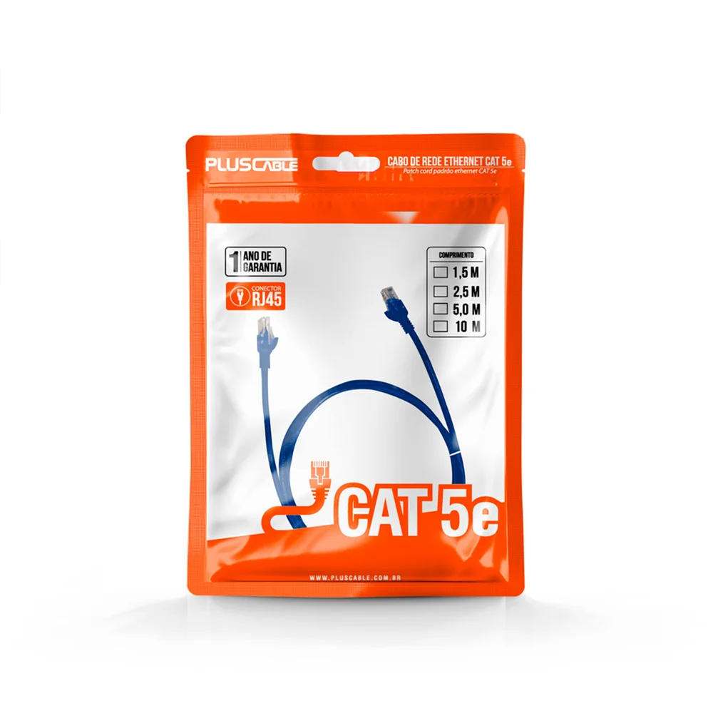 Imagem 5 de 5 do produto Cabo De Rede Plus Cable Patch Cord Cat5e C/rj45 2,50 Metros - Azul