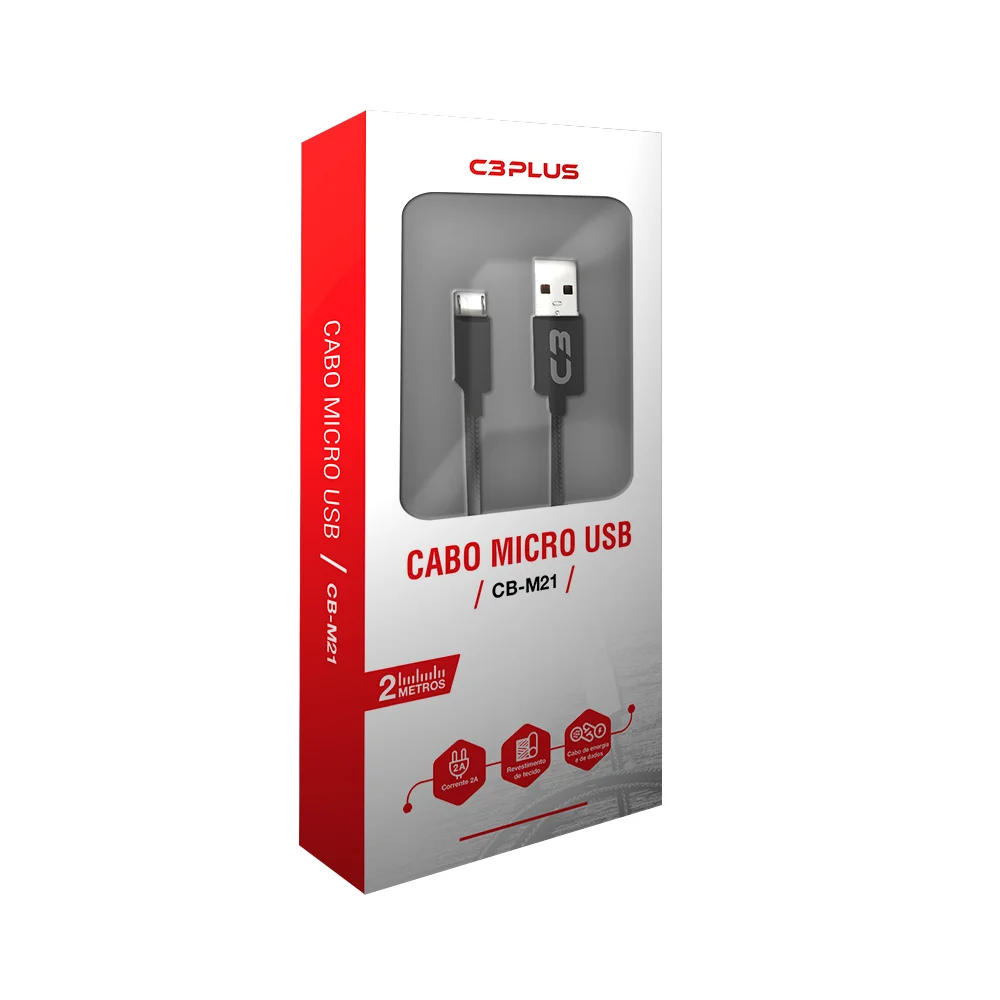 Imagem 2 de 3 do produto Cabo Micro USB Para USB C 3tech Cb-m21bk C3plus, 2 Metros, Preto
