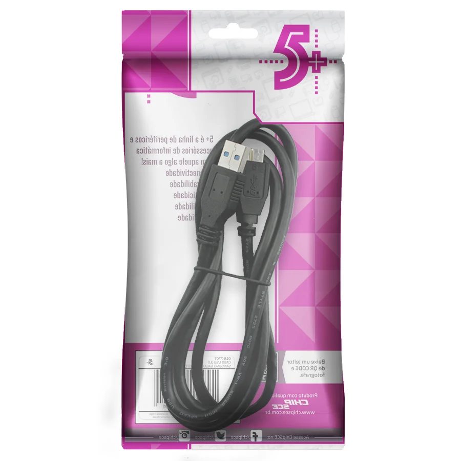 Imagem 2 de 5 do produto Cabo USB 3.1 5 Para HD Externo - 1.2 Metros, USB Para USB Micro B, 5gb/s, Preto, Chip Sce 018-7707